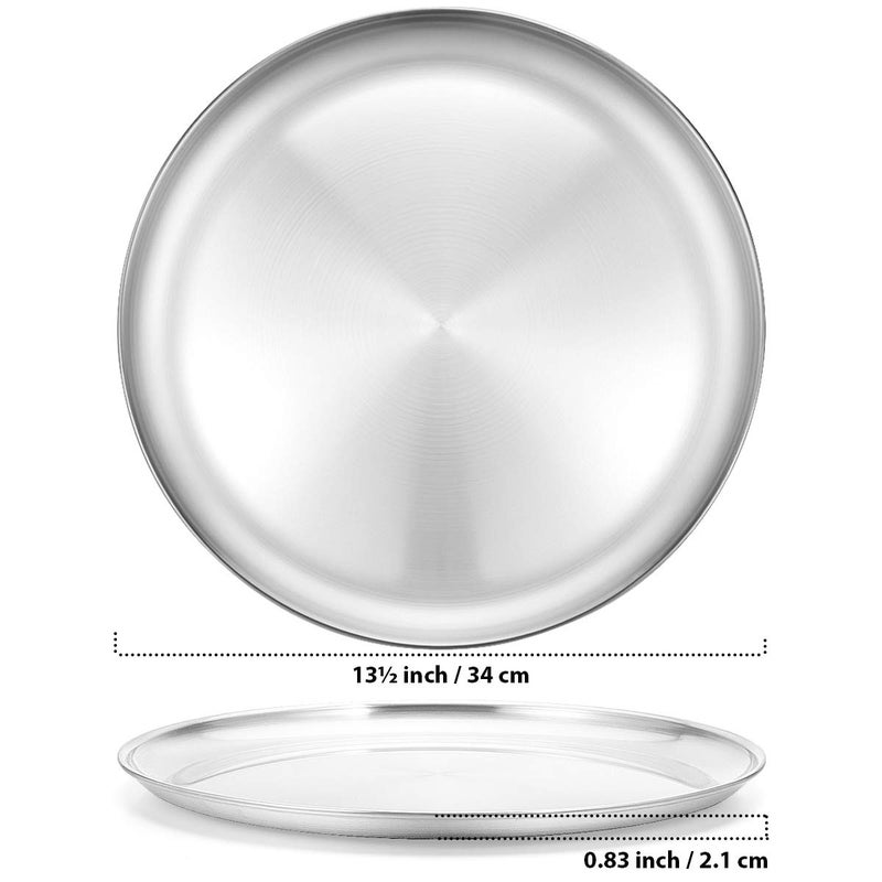 Deedro صينية بيتزا من الفولاذ المقاوم للصدأ 13Â½ بوصة، صينية بيتزا ديدرو الدائرية، صينية خبز البيتزا الصحية، صينية تقديم البيتزا، صينية مقرمشة، آمنة في غسالة الصحون، عبوة 2 - Image 2